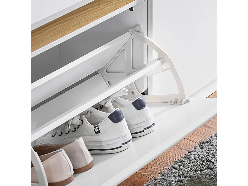 SoBuy FSR171-W Banc de Rangement à Chaussures 2 Abattants, Meuble d'Entrée, Meuble à Chaussures avec Un Compartiment Supérieur, pour Entrée, Salon, Chambre, Blanc