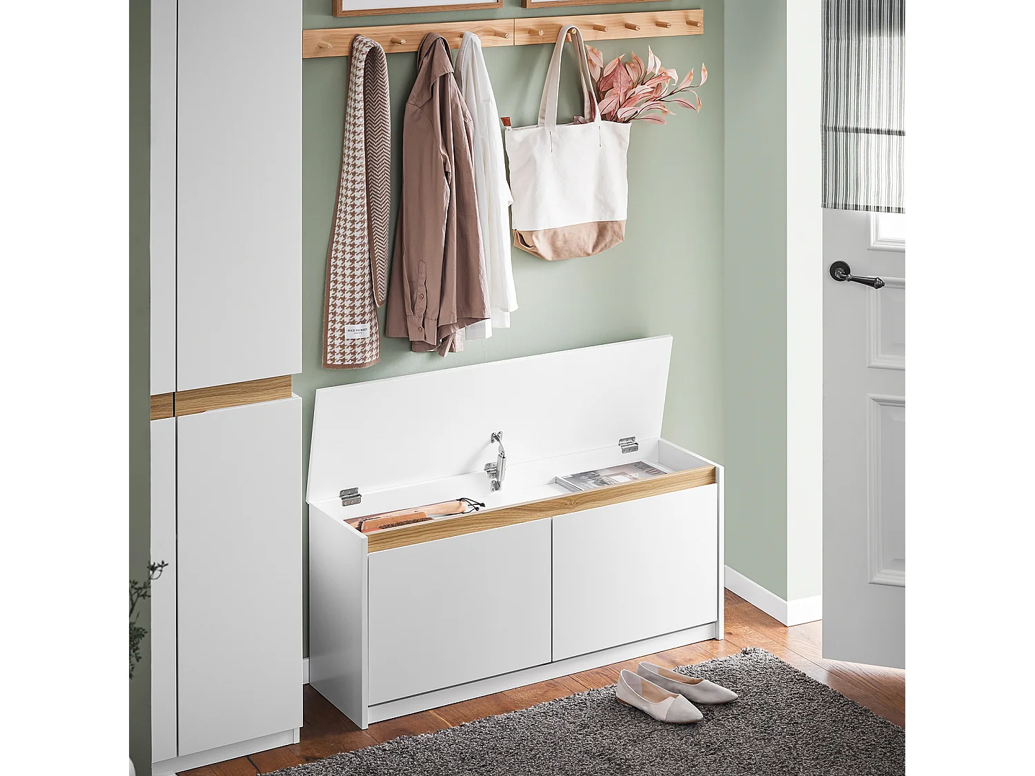 SoBuy FSR171-W Banc de Rangement à Chaussures 2 Abattants, Meuble d'Entrée, Meuble à Chaussures avec Un Compartiment Supérieur, pour Entrée, Salon, Chambre, Blanc
