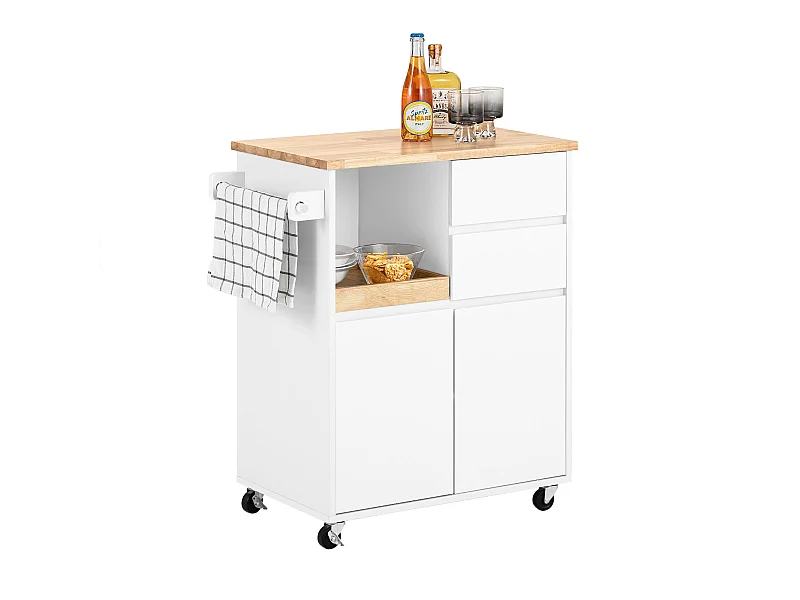 SoBuy FKW123-WN Desserte de Cuisine à roulettes Chariot de Cuisine îlot de Cuisine Buffet Armoire de Rangement, 1 Plateau Amovible | Prévente