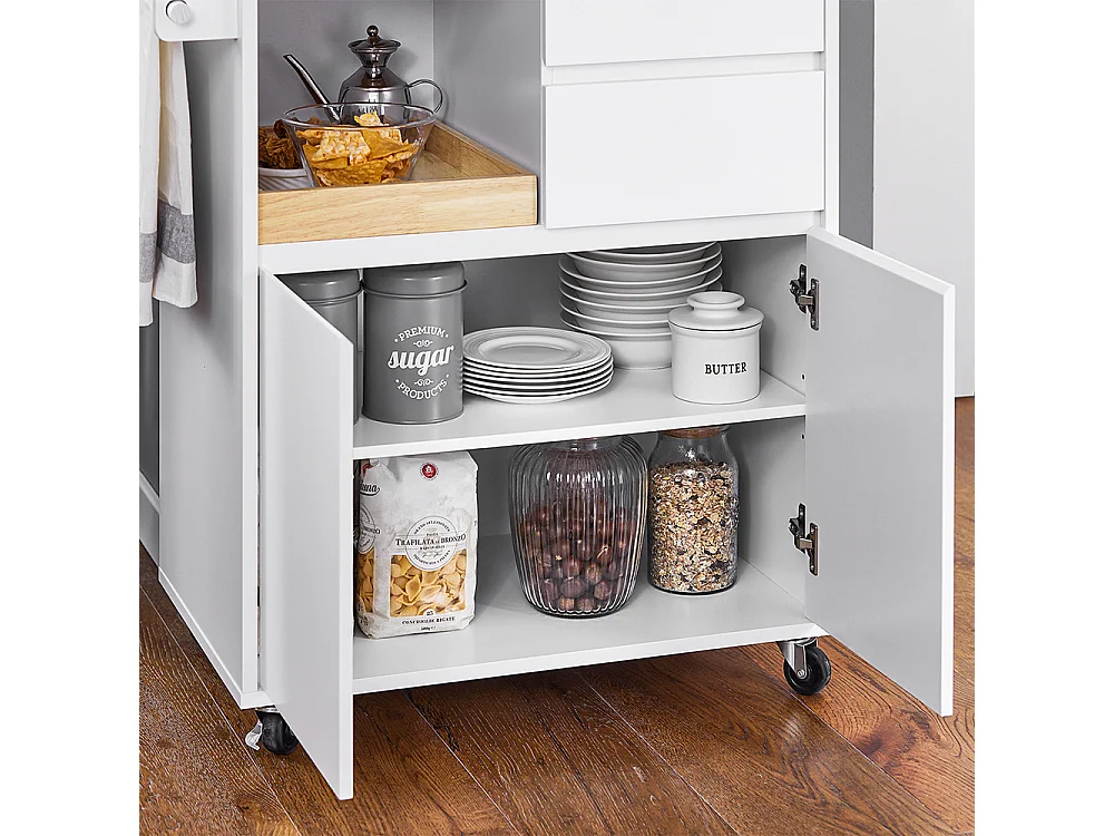 SoBuy Carrello cucina con 2 cassetti e 2 ante Carrello multiuso Bianco 72x40x84cm FKW123-WN