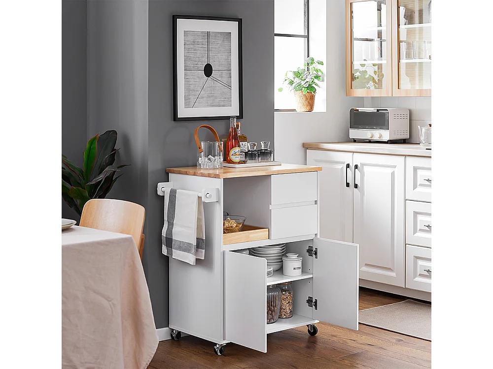 SoBuy Carrello cucina con 2 cassetti e 2 ante Carrello multiuso Bianco 72x40x84cm FKW123-WN