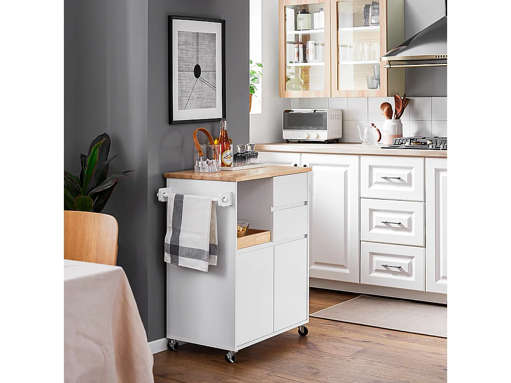 SoBuy Carrello cucina con 2 cassetti e 2 ante Carrello multiuso Bianco 72x40x84cm FKW123-WN