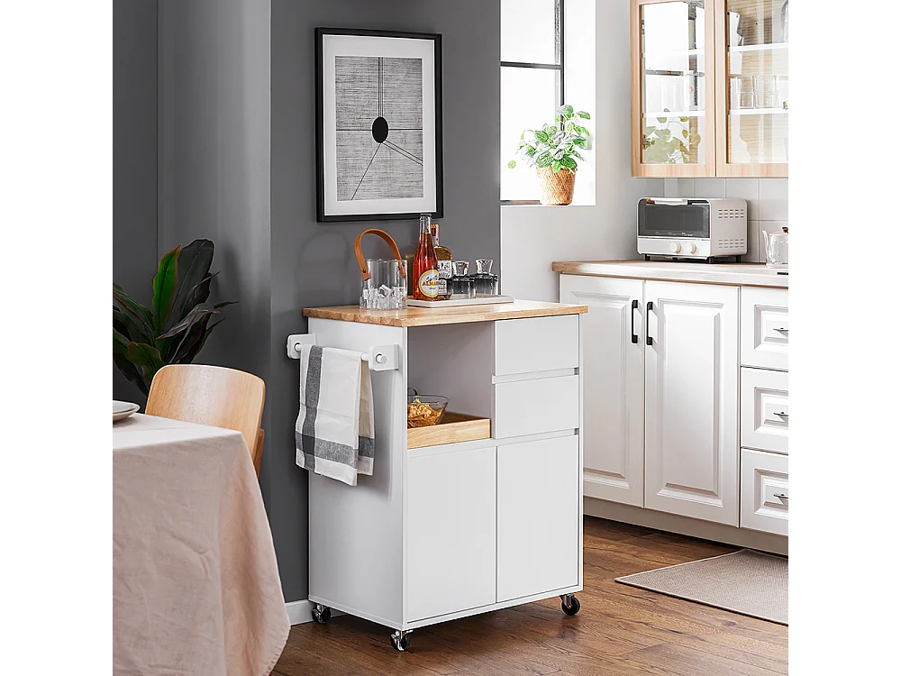 SoBuy Carrello cucina con 2 cassetti e 2 ante Carrello multiuso Bianco 72x40x84cm FKW123-WN