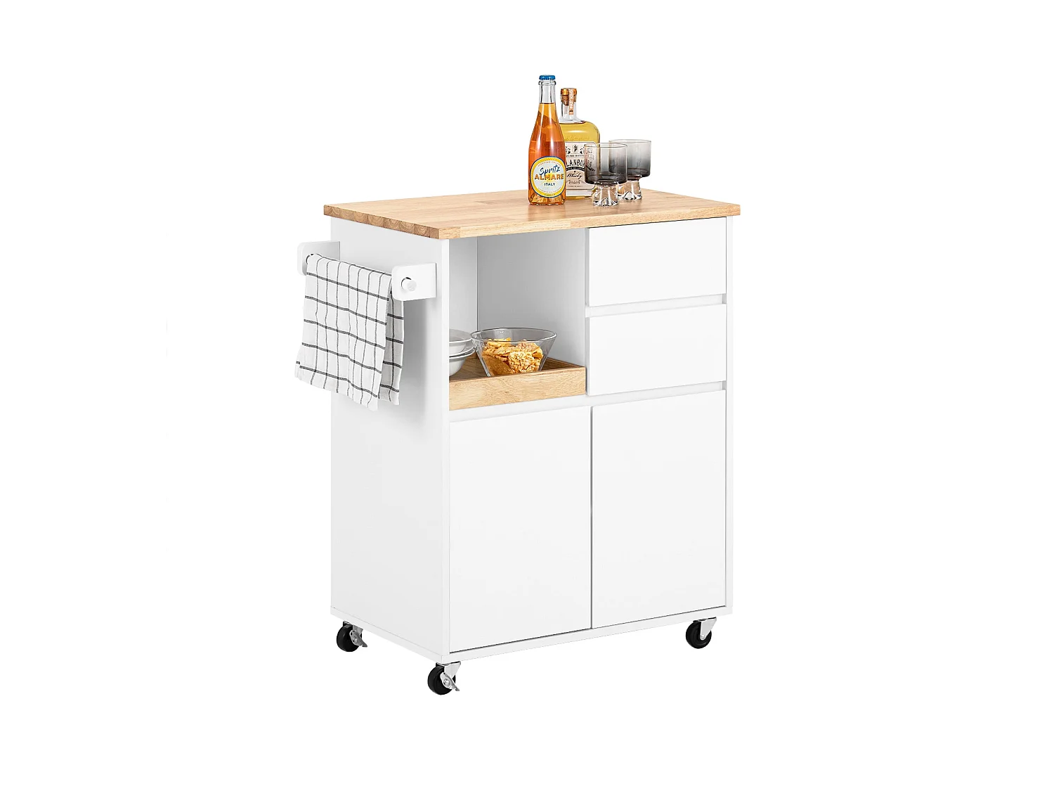 SoBuy FKW123-WN Desserte de Cuisine à roulettes Chariot de Cuisine îlot de Cuisine Buffet Armoire de Rangement, 1 Plateau Amovible | Prévente