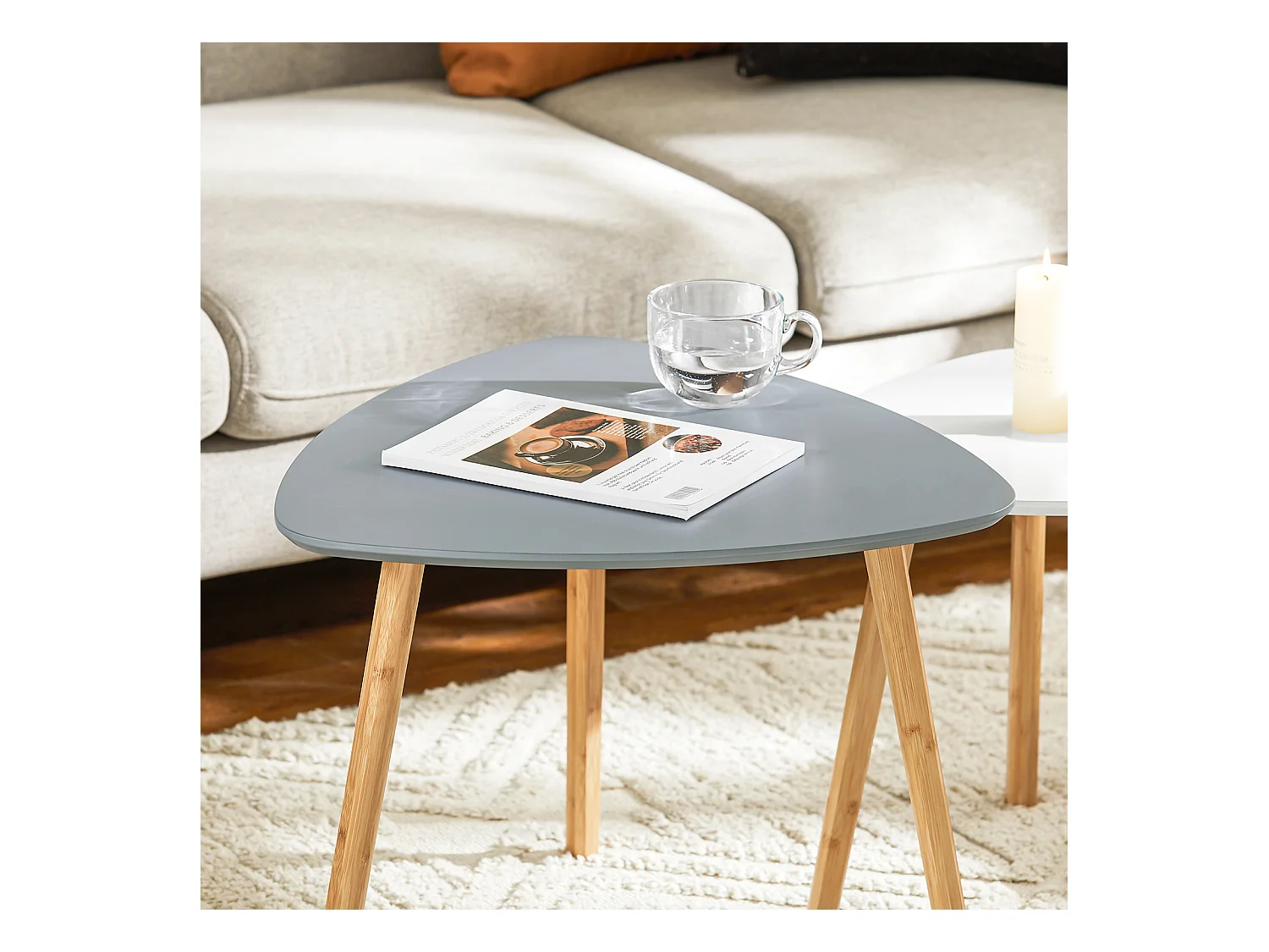 SoBuy FBT74-HG Bijzettafel, set van 2 bijzettafels met planken, salontafel,zettafel voor woonkamer, bamboe