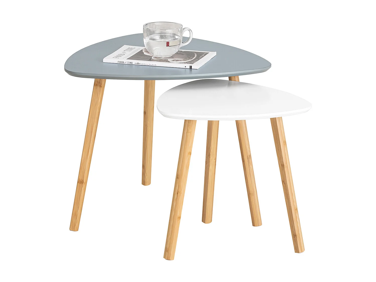 SoBuy FBT74-HG Bijzettafel, set van 2 bijzettafels met planken, salontafel,zettafel voor woonkamer, bamboe