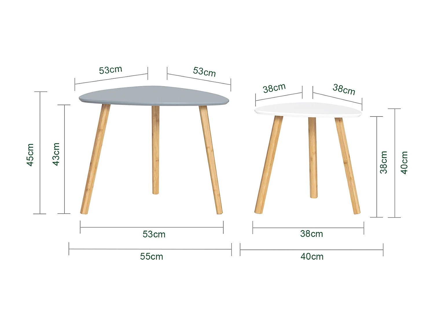 SoBuy FBT74-HG Bijzettafel, set van 2 bijzettafels met planken, salontafel,zettafel voor woonkamer, bamboe