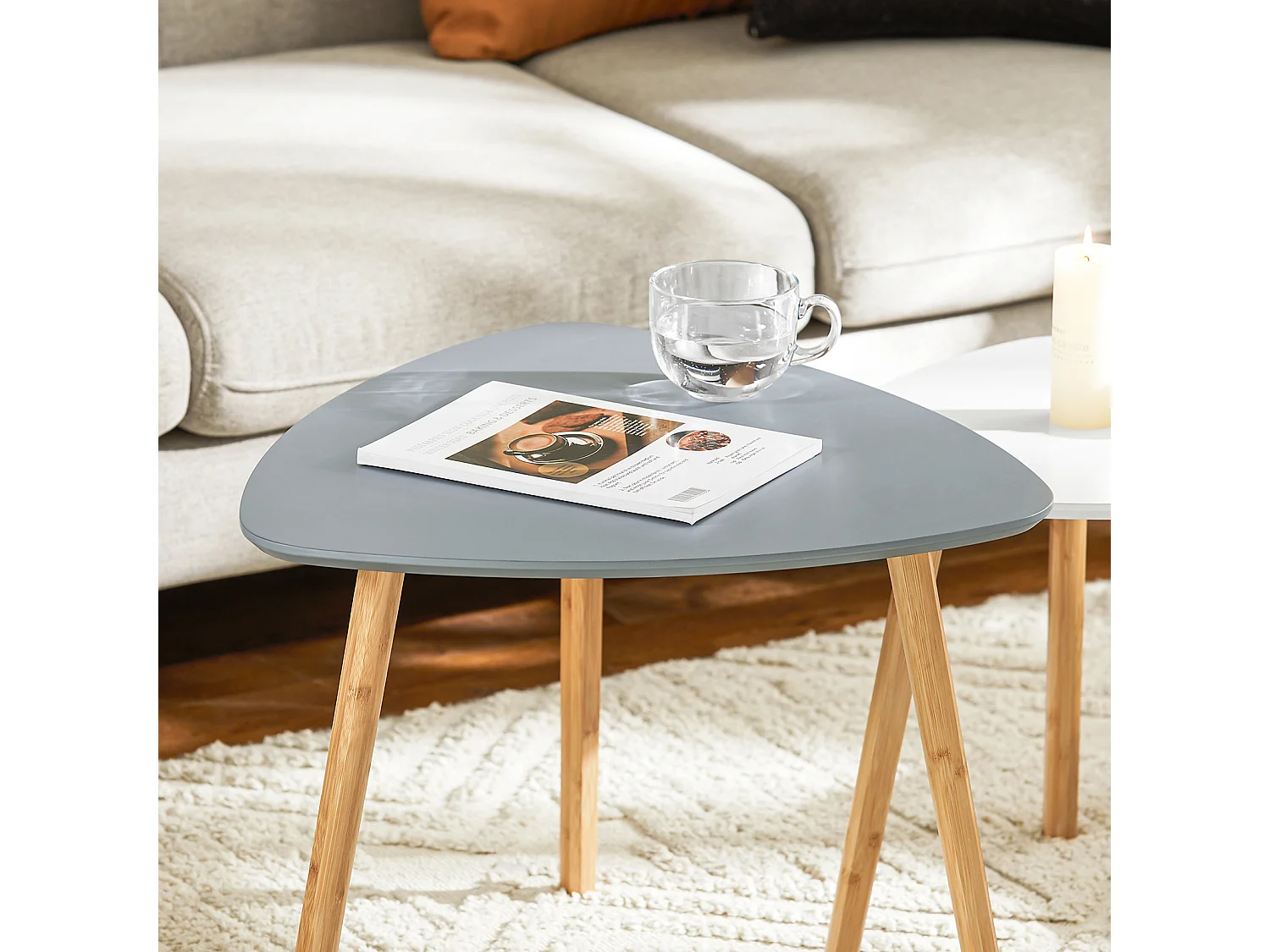 SoBuy FBT74-HG Bijzettafel, set van 2 bijzettafels met planken, salontafel,zettafel voor woonkamer, bamboe