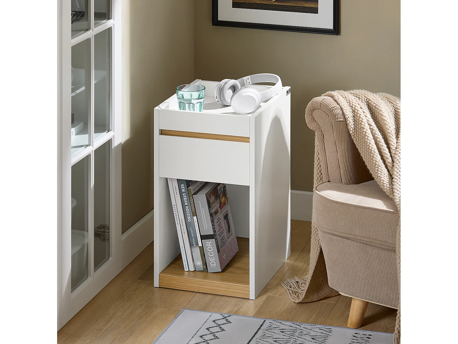 SoBuy Stolik kawowy z szufladą, Stolik nocny FBT137-W