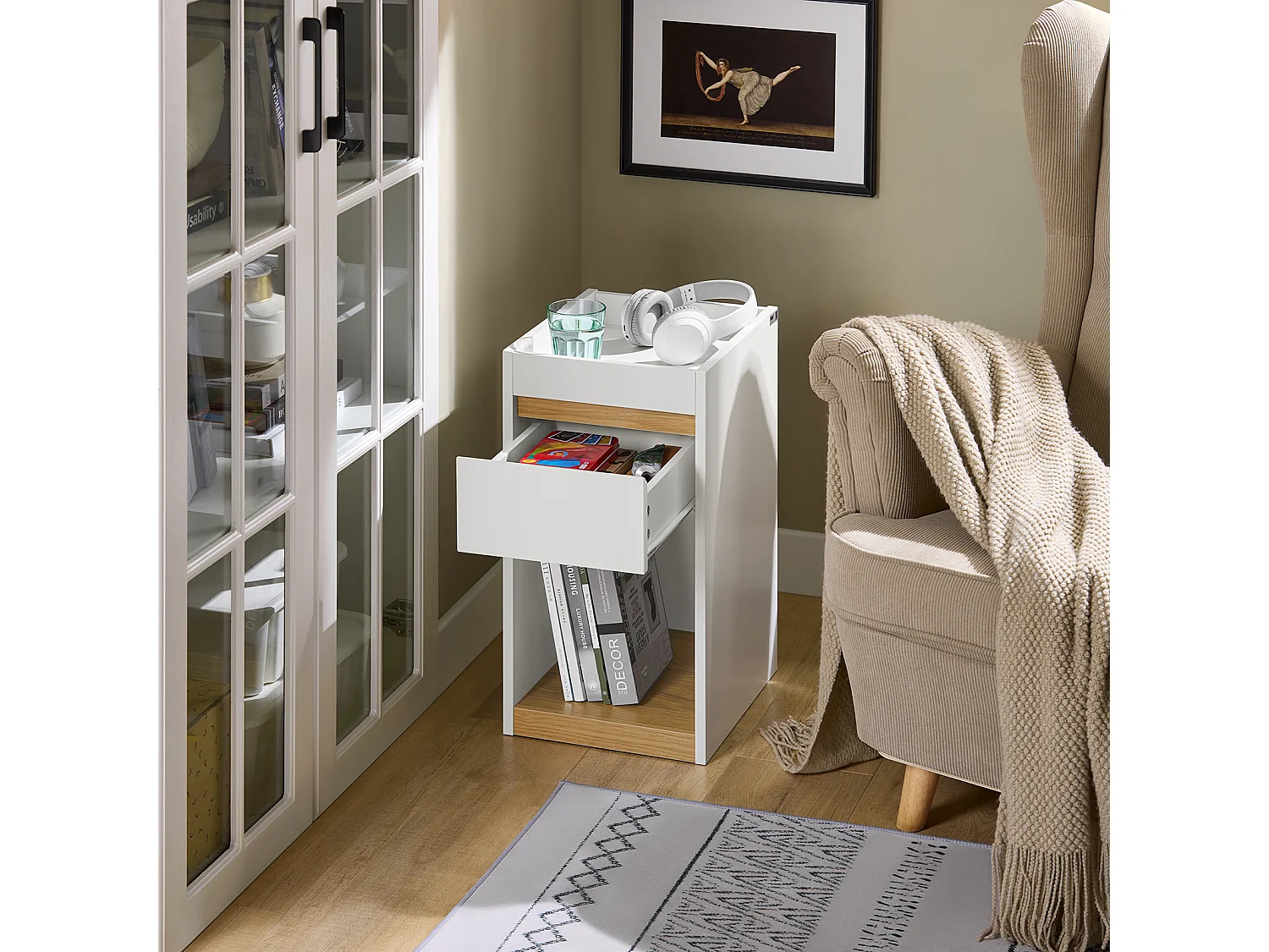 SoBuy Stolik kawowy z szufladą, Stolik nocny FBT137-W