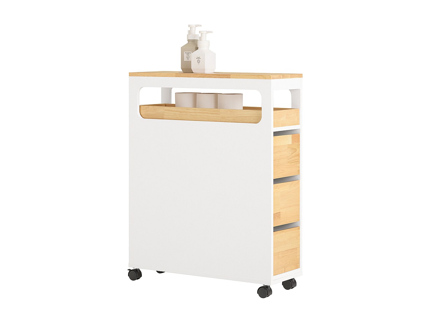 Carrello Organizzatore 3 Cassetti SoBuy - Bianco/Naturale 23x65x82cm - Per Bagno O Cucina