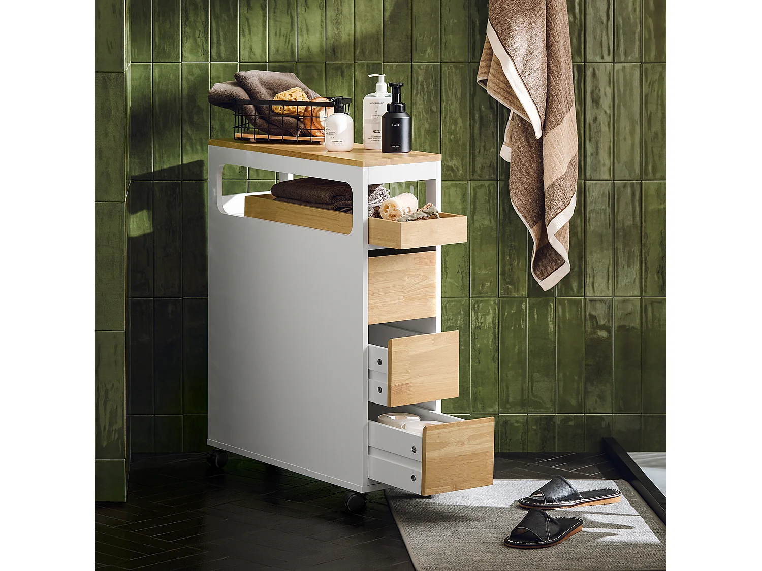 SoBuy BZR54-WN Meuble Étroit, Support Papier Toilette, Armoire Toilettes, avec 1 Plateau Amovible