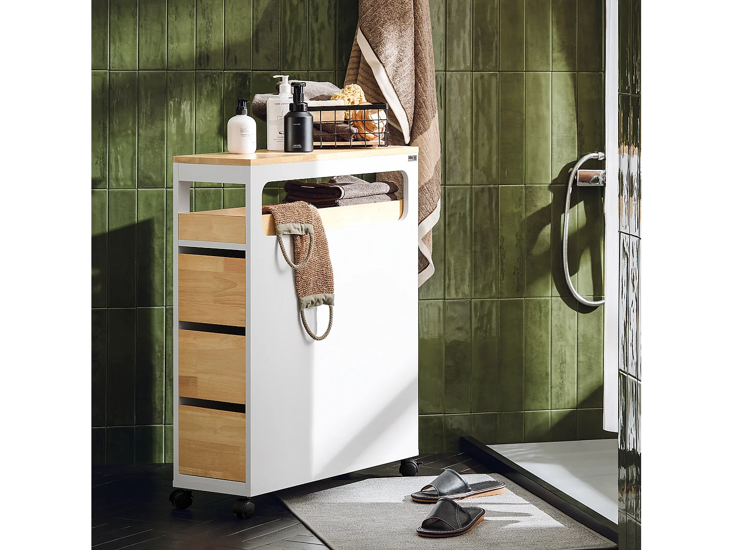 SoBuy BZR54-WN Meuble Étroit, Support Papier Toilette, Armoire Toilettes, avec 1 Plateau Amovible