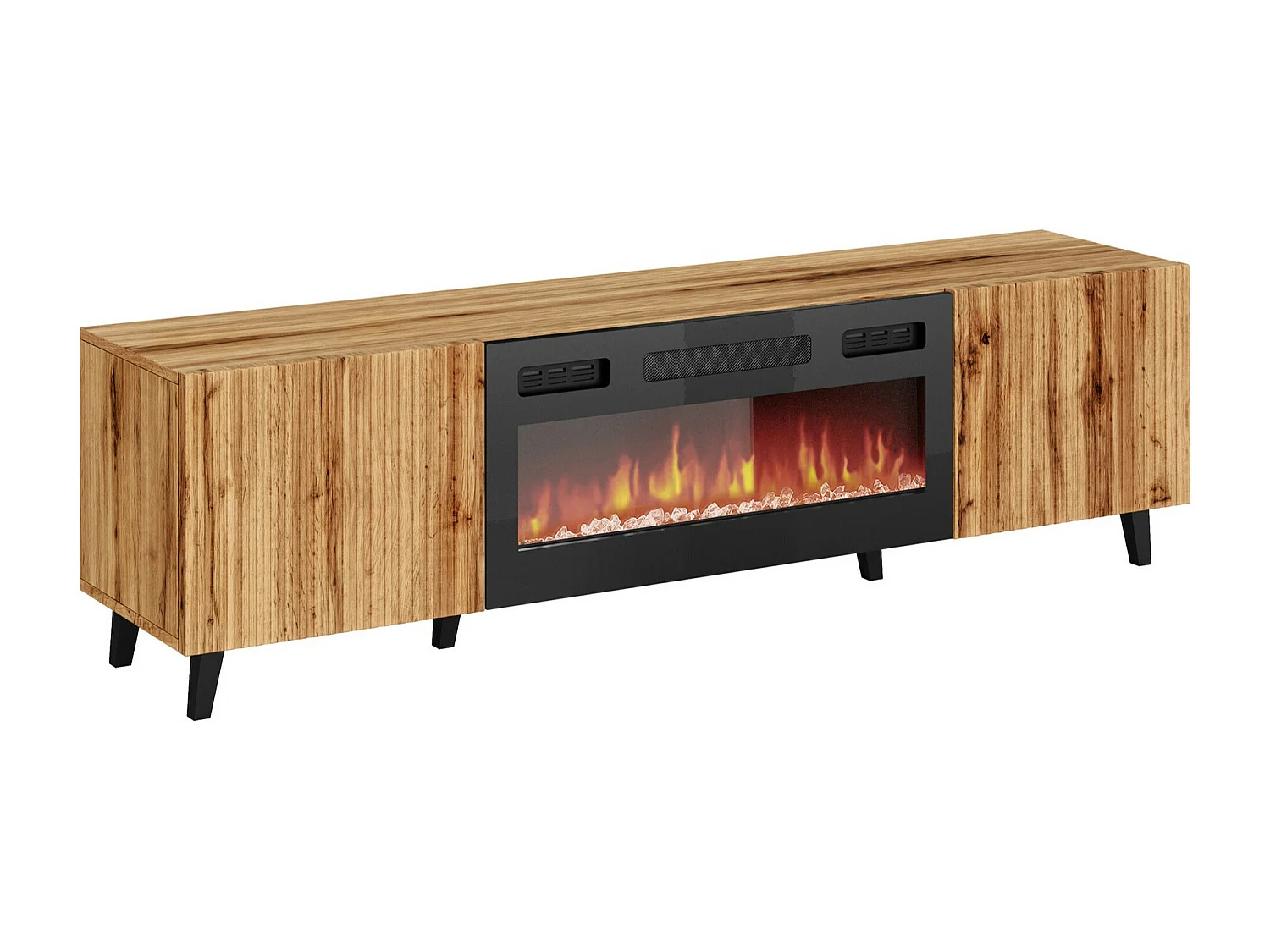 Meuble TV Remeta 107, Chêne wotan|Noir, Le nombre de portes: 2, 181x50x42cm