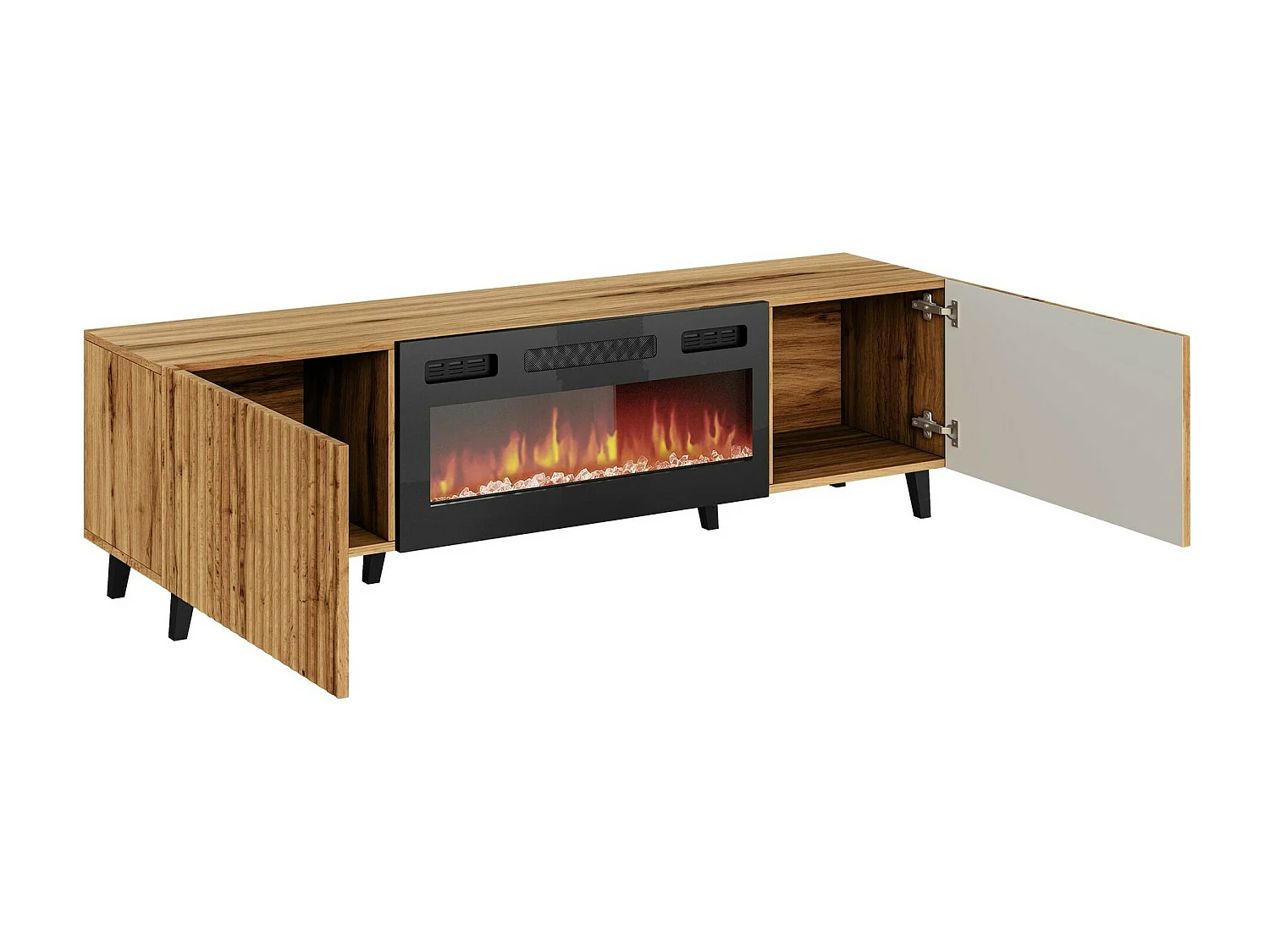 Meuble TV Remeta 107, Chêne wotan|Noir, Le nombre de portes: 2, 181x50x42cm