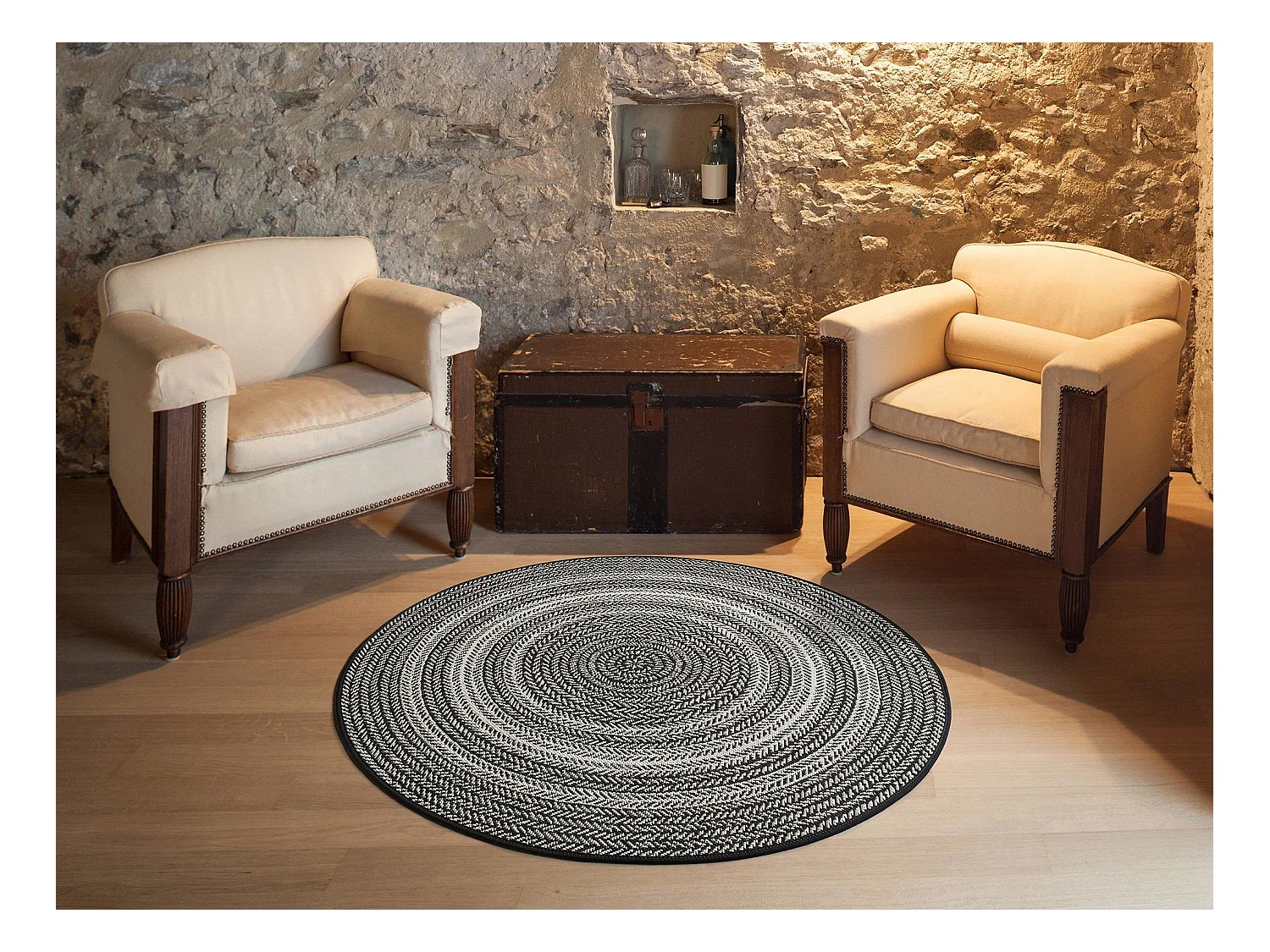 Rond tapijt - geometrisch - zwart - D.120 cm - SILVANA
