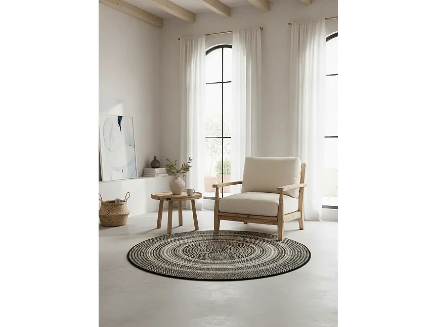 Tapis extérieur rond - intérieur-extérieur - noir - diam.120 cm - SILVANA