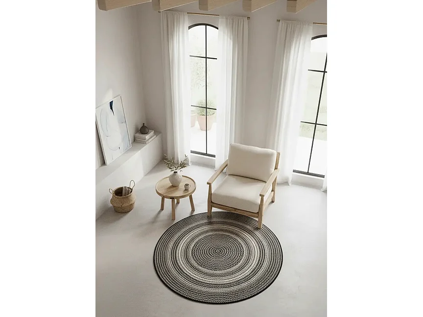 Tapis extérieur rond - intérieur-extérieur - noir - diam.120 cm - SILVANA