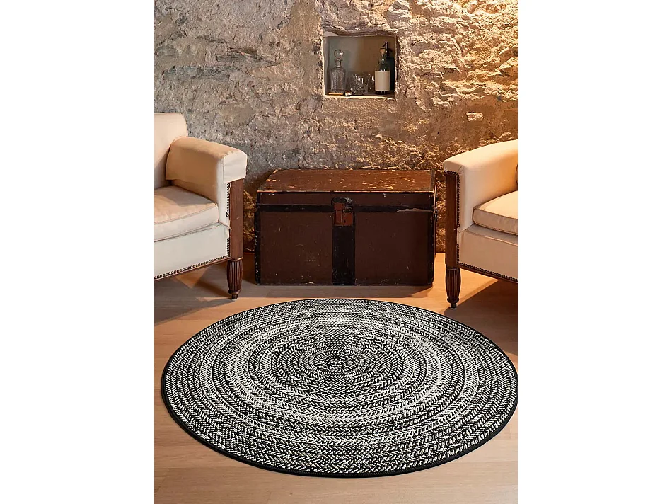 Tapis extérieur rond - intérieur-extérieur - noir - diam.120 cm - SILVANA