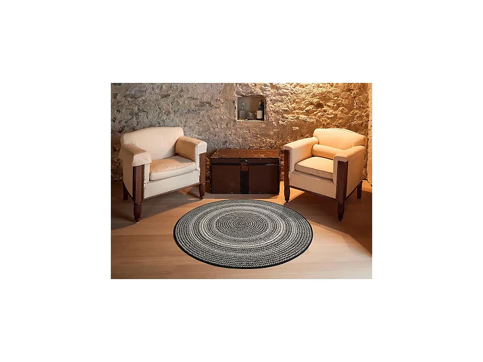 Tapis extérieur rond - intérieur-extérieur - noir - diam.120 cm - SILVANA