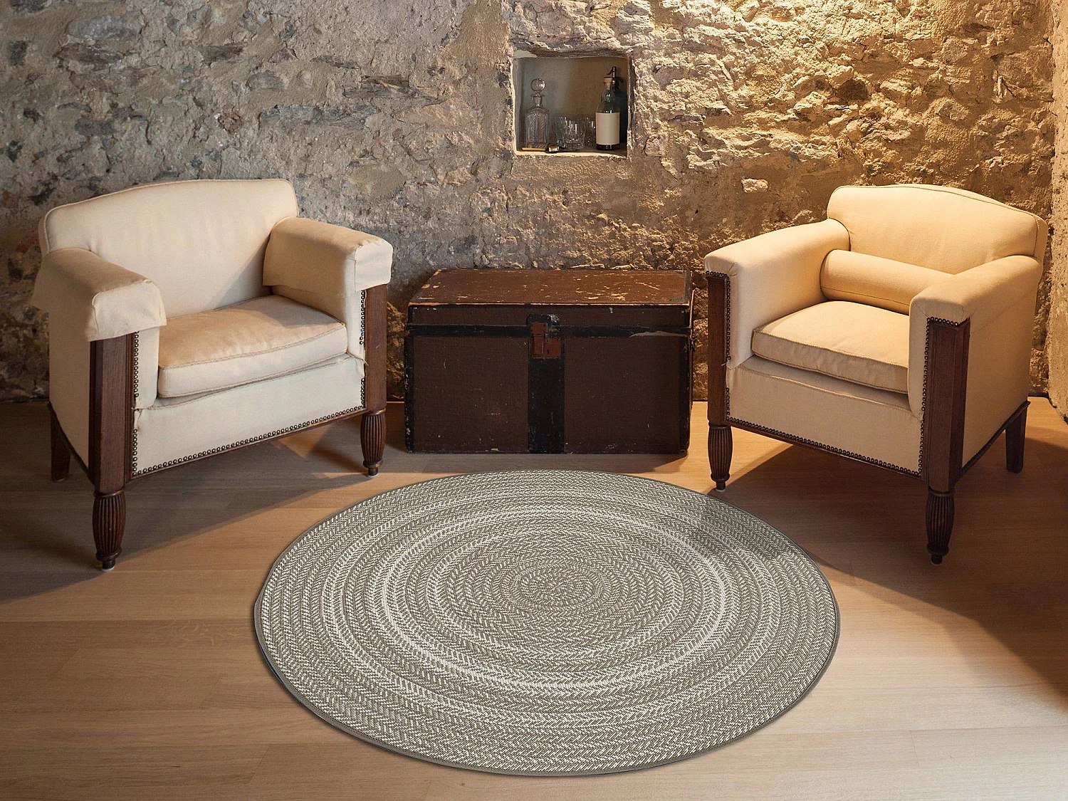 Tappeto esterior rotonda - interno-esterno - lino - diam.120 cm - SILVANA