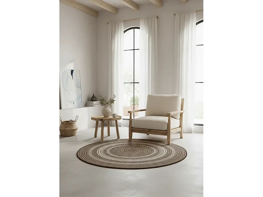 Tapis extérieur rond - intérieur-extérieur - lin - diam.120 cm - SILVANA