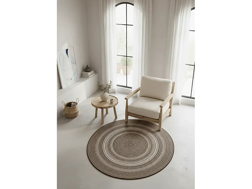 Tapis extérieur rond - intérieur-extérieur - lin - diam.120 cm - SILVANA