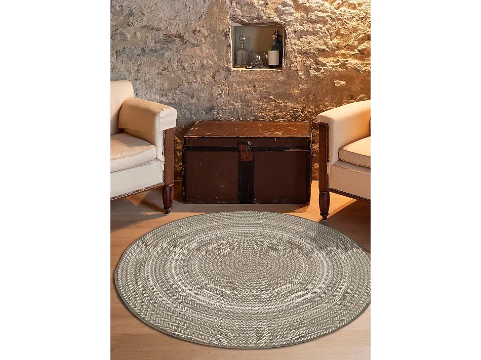 Tapis extérieur rond - intérieur-extérieur - lin - diam.120 cm - SILVANA