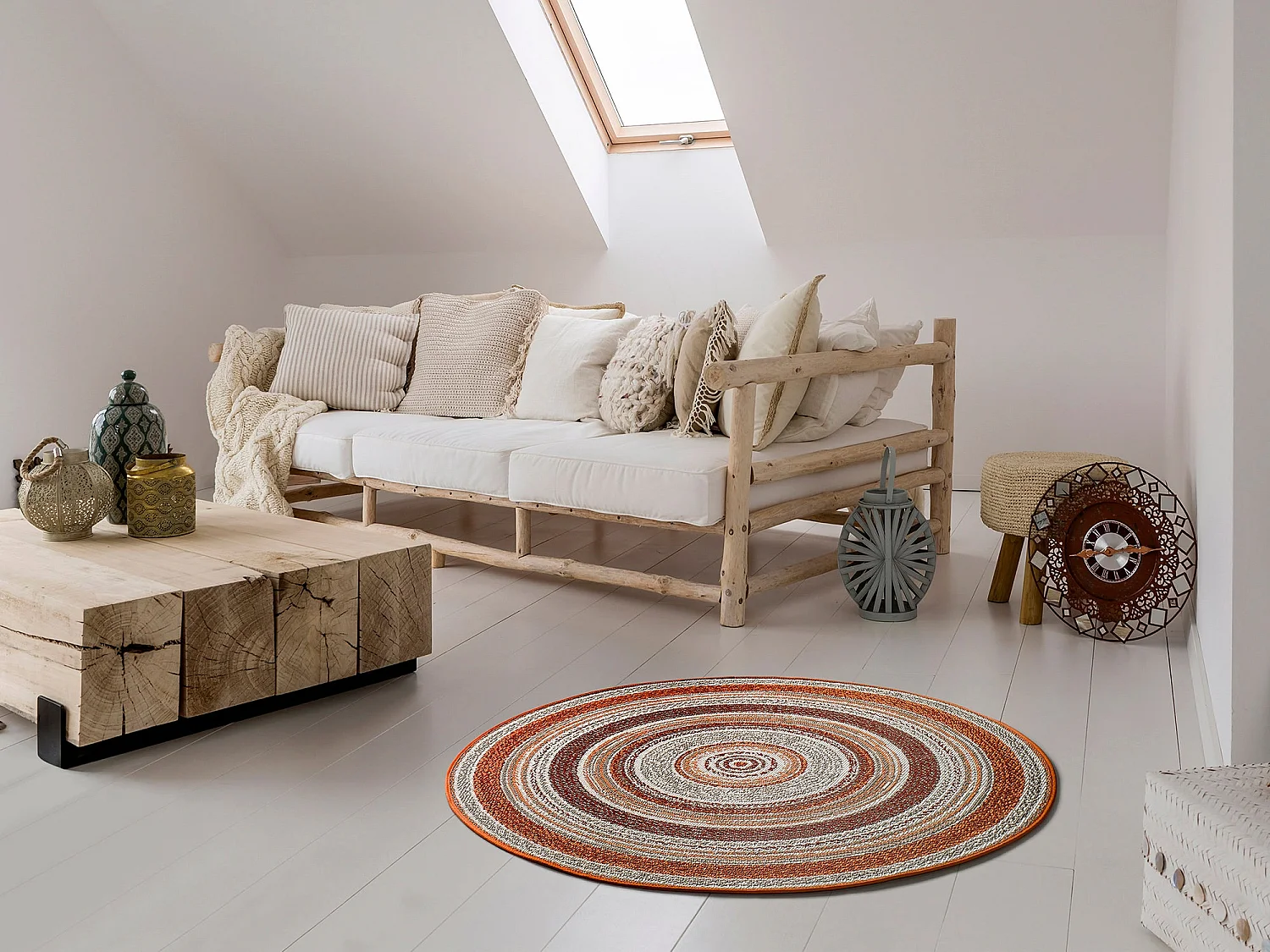 Tapis extérieur rond - intérieur-extérieur - orange - diam.120 cm - VERDI