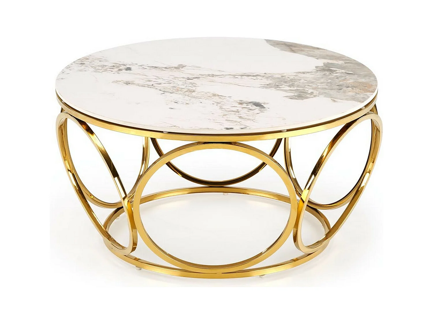 Table basse ronde avec plateau marbre blanc et pieds dorés Lilac