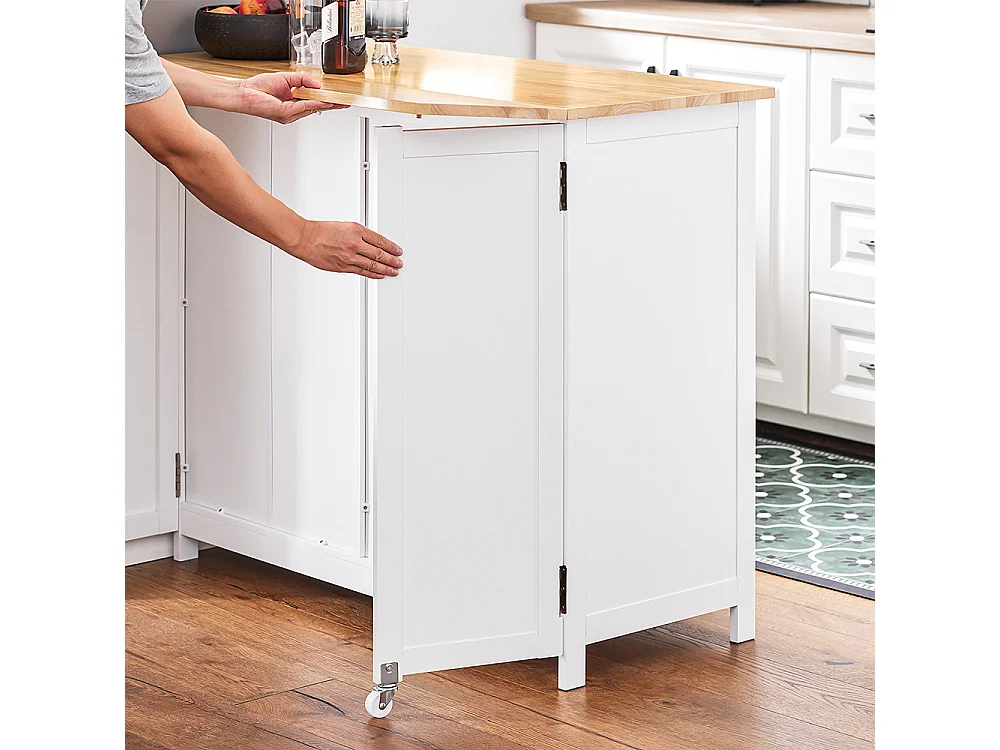 SoBuy Centraal keukeneiland met opbergruimte, dressoir, keukenkast met opklapbaar werkblad, 2 kasten, 4 deuren, 102x72x92 cm, wit KNL10-WN