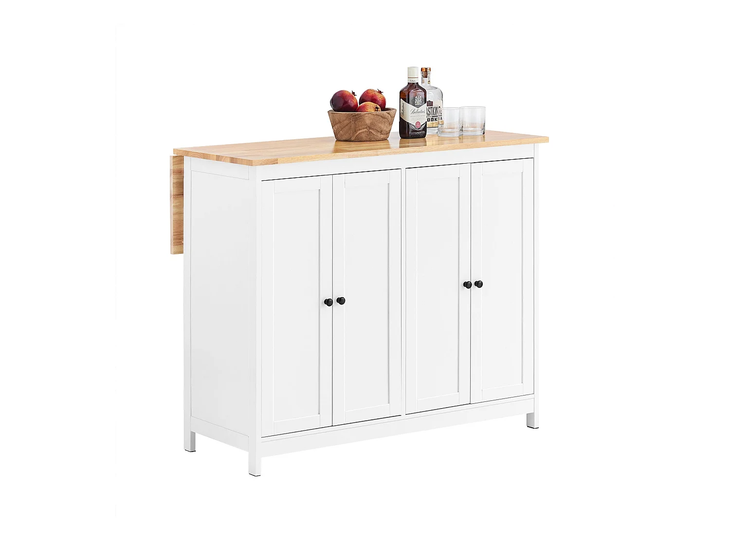 SoBuy îlot Central de Cuisine Buffet de Rangement Mange-Debout Placard de Cuisine avec Plans de Travail Rabattable 2 armoires 4 Portes, 102x72x92 cm, Blanc KNL10-WN