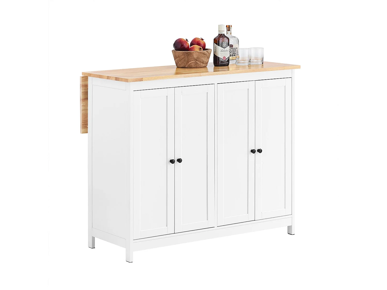 SoBuy îlot Central de Cuisine Buffet de Rangement Mange-Debout Placard de Cuisine avec Plans de Travail Rabattable 2 armoires 4 Portes, 102x72x92 cm, Blanc KNL10-WN
