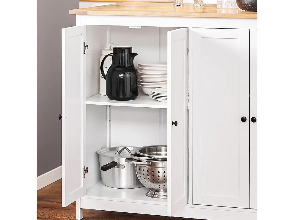 SoBuy îlot Central de Cuisine Buffet de Rangement Mange-Debout Placard de Cuisine avec Plans de Travail Rabattable 2 armoires 4 Portes, 102x72x92 cm, Blanc KNL10-WN