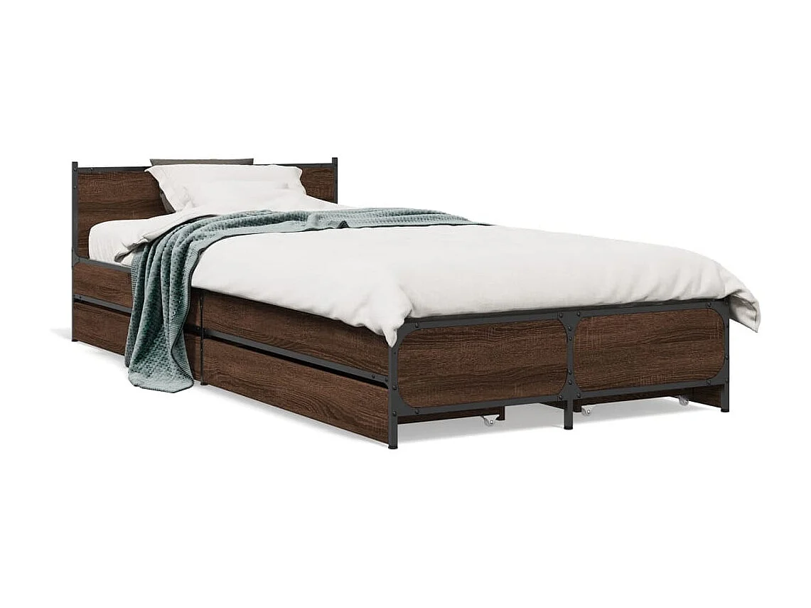 Bedframe met lades bewerkt hout bruin eikenkleur 100x200 cm
