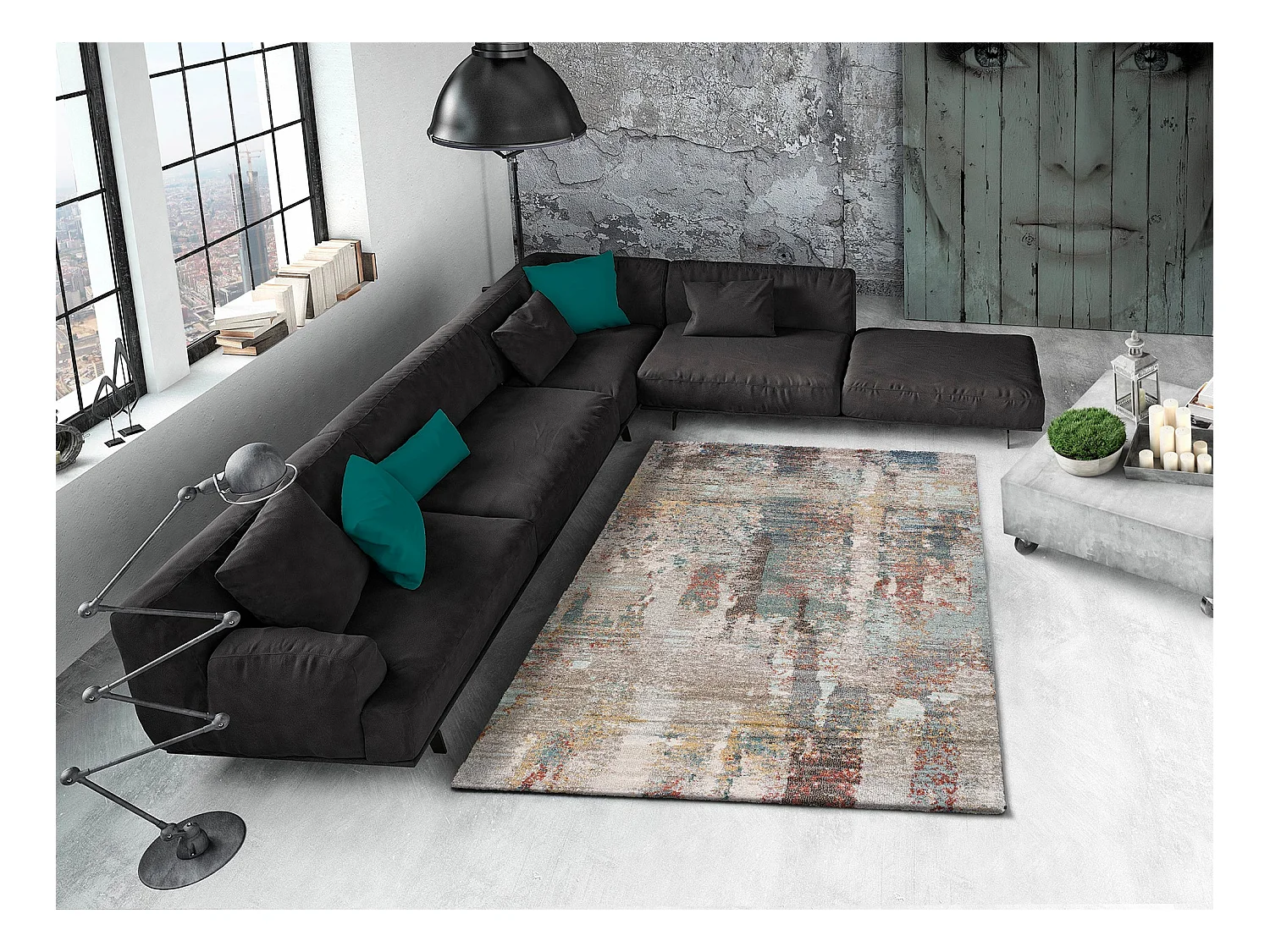 Laagpolig tapijt - abstract - veelkleurig - 80x150 cm - AMIRA