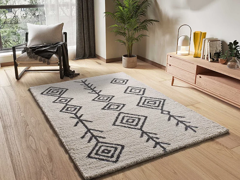 Hochflorteppich - ethnisch shaggy - weiß - 160x230 cm - ATLAS