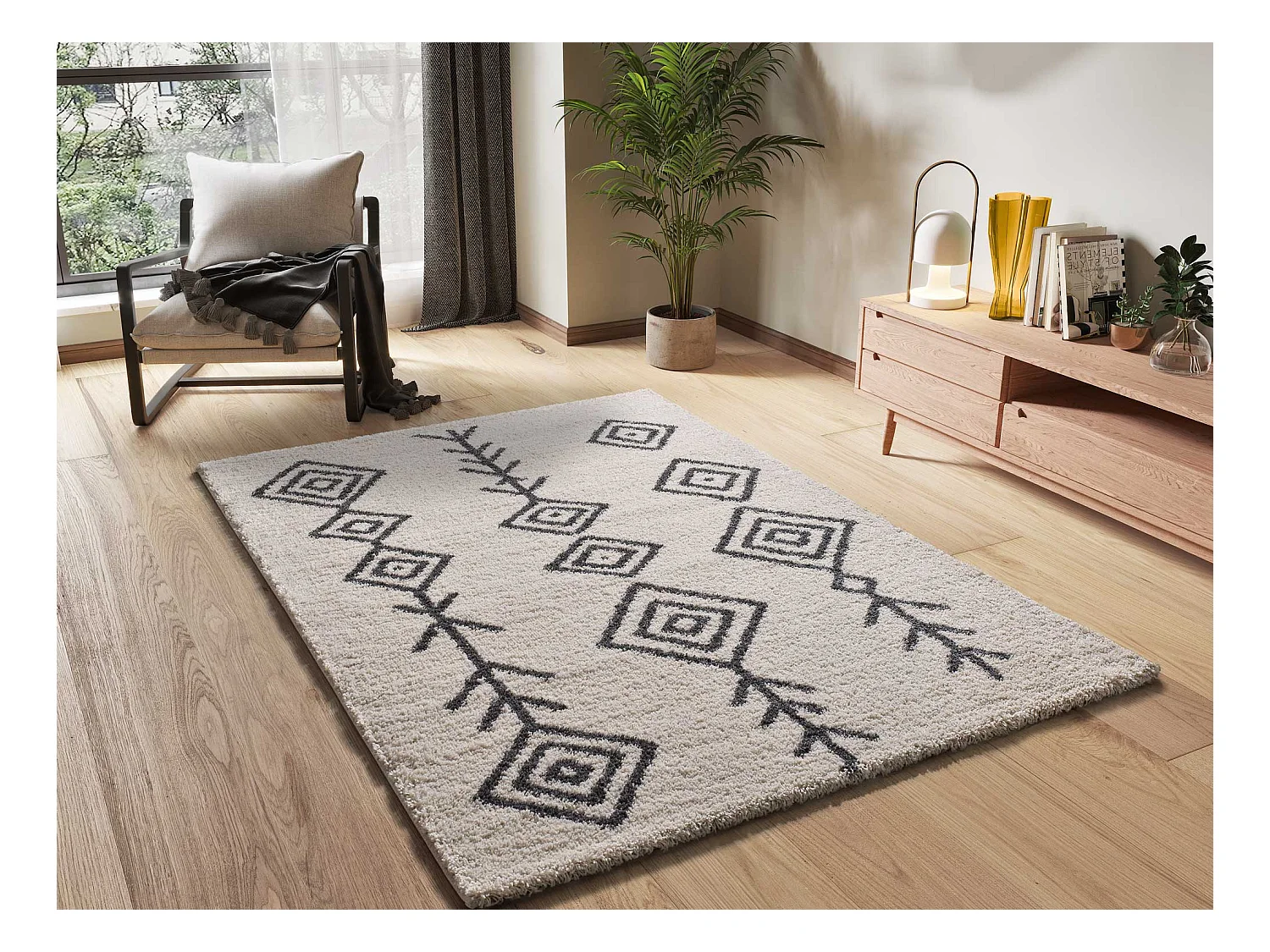 Hoogpolig tapijt - shaggy etnisch - wit - 160x230 cm - ATLAS