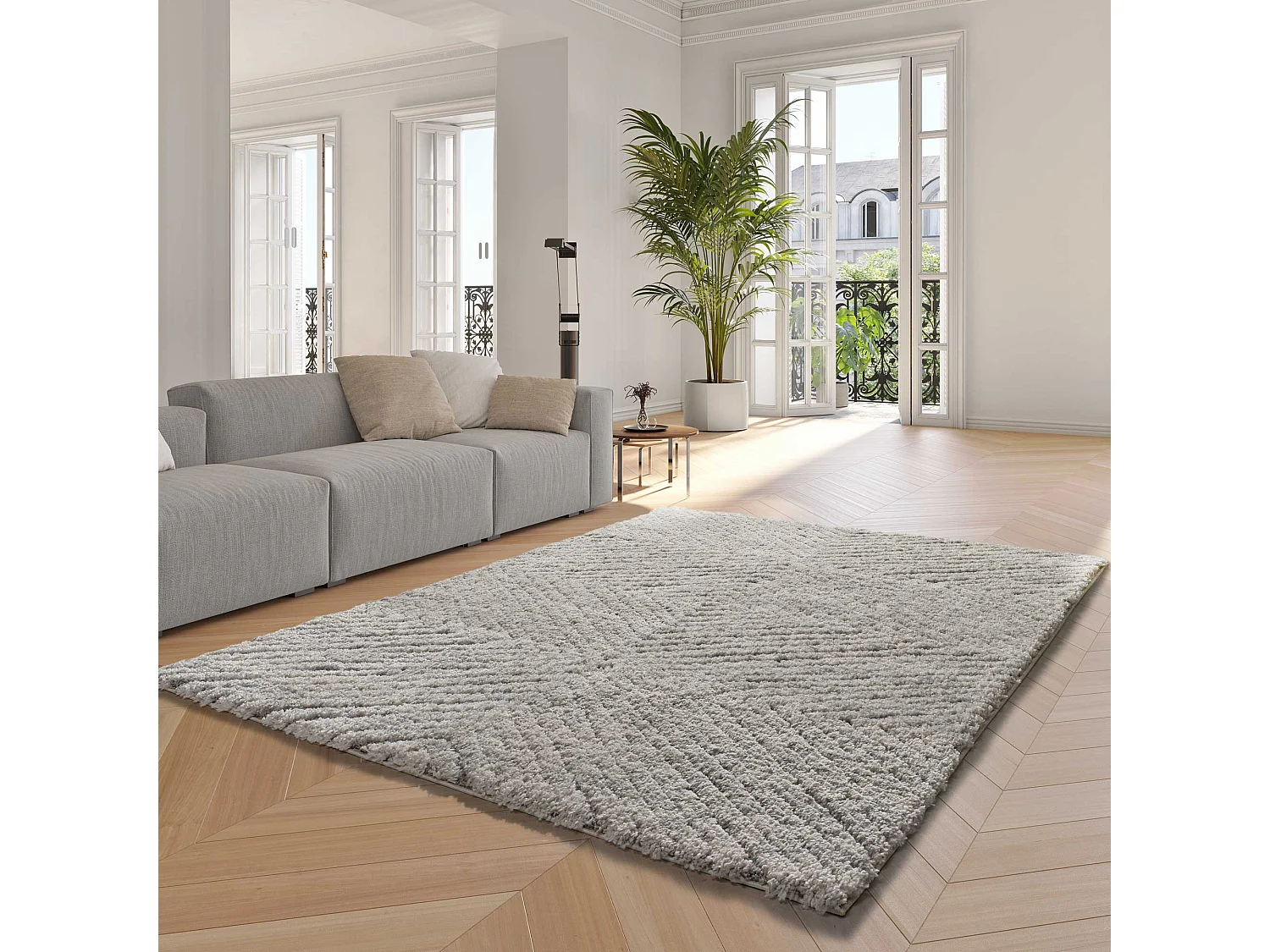 Tapis intérieur - shaggy - argent - 200 x 290 cm - ATESA