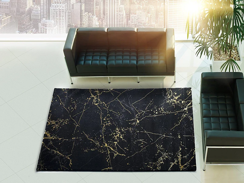 Laagpolig tapijt - abstract - zwart - 60x120 cm - GOLD