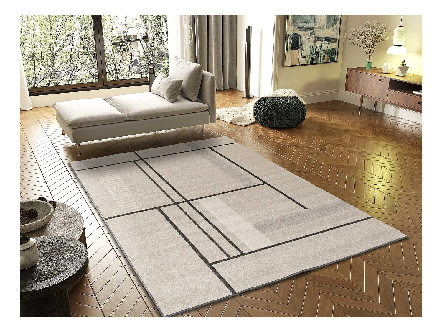 Tapis intérieur - géométrique - beige - 120 x 170 cm - DOMUS