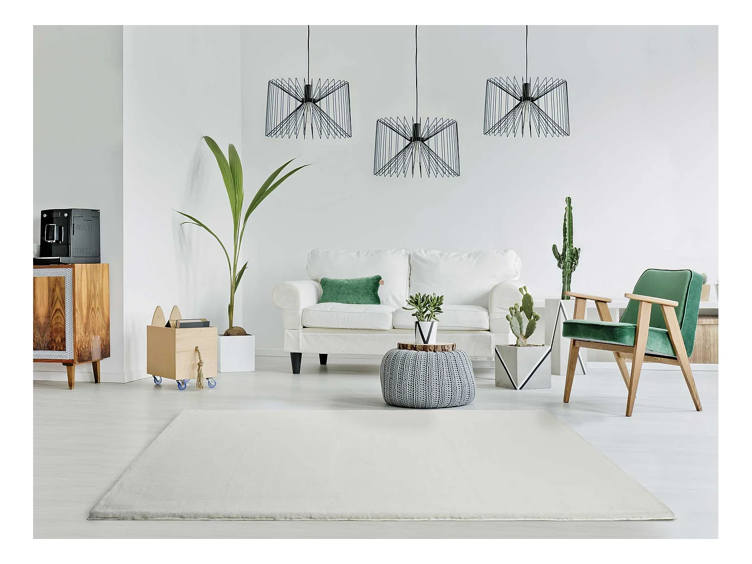 Tapis intérieur rond - shaggy uni - blanc - diam.120 cm - FOX