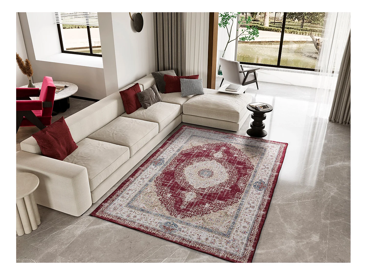 Tapis intérieur - vintage - rouge - 160 x 230 cm - NEILA