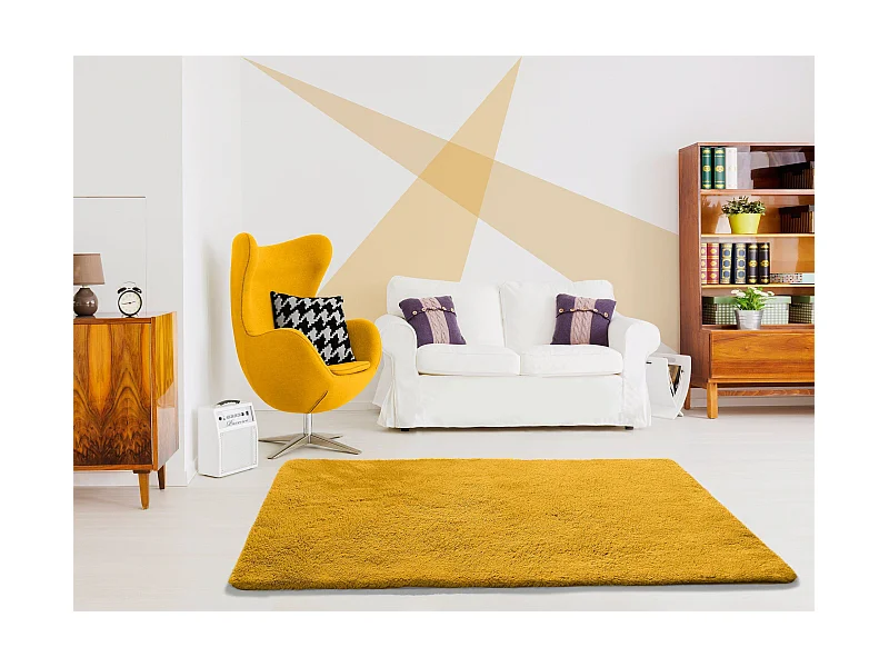 Hochflorteppich - einfarbig shaggy - senf - 160x230 cm - ALPACA