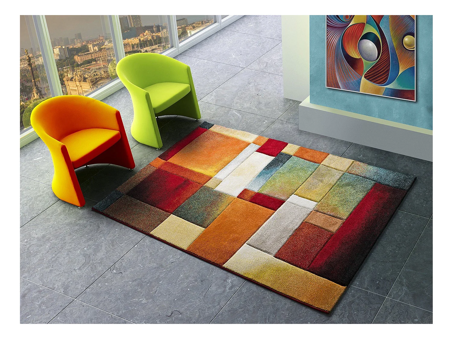 Kurzflorteppiche - geometrisch - mehrfarbig - 140x200 cm - MATRIX