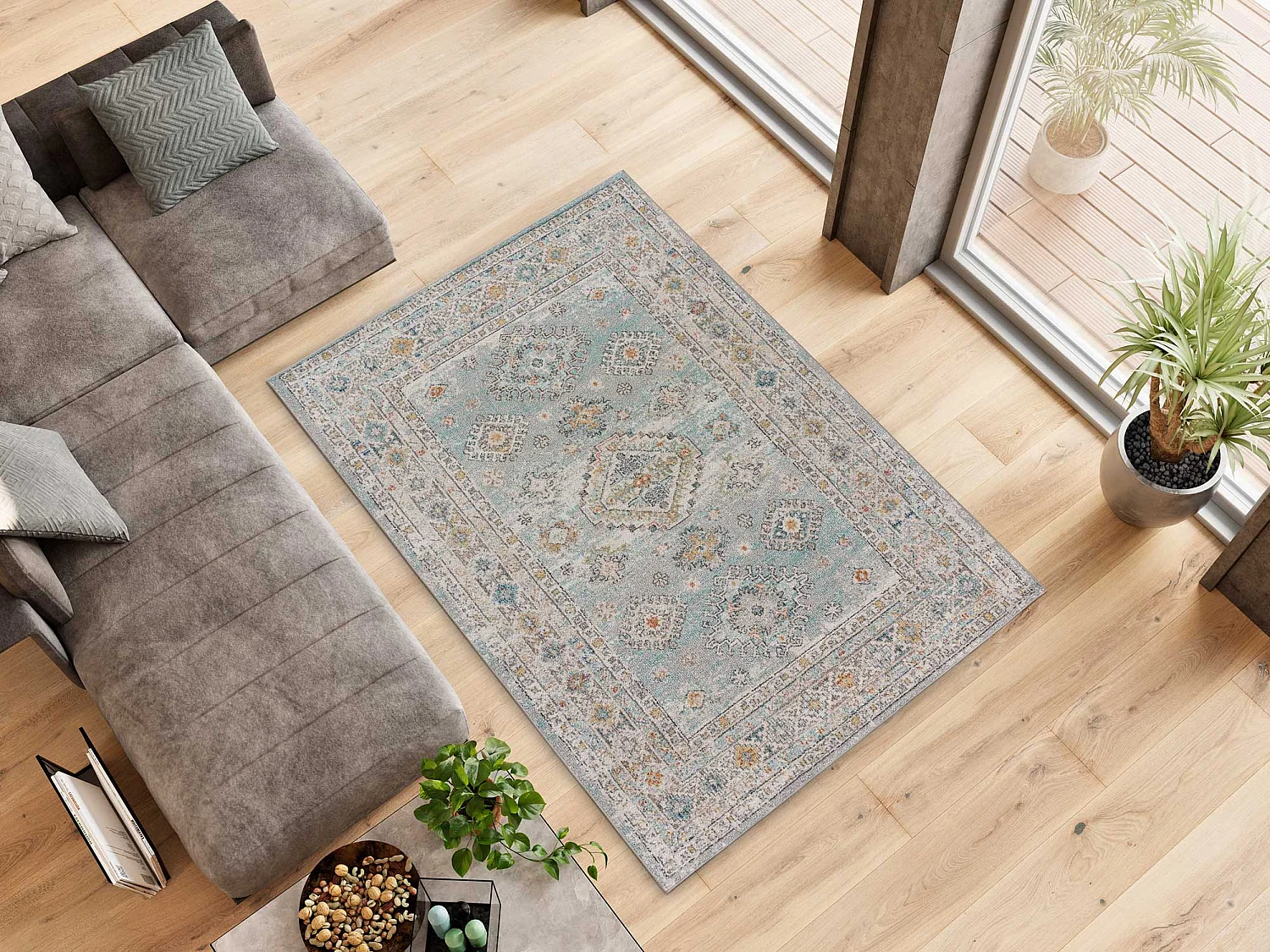 Alfombra interior  - vintage - azul - 80 x 150 cm - PARMA