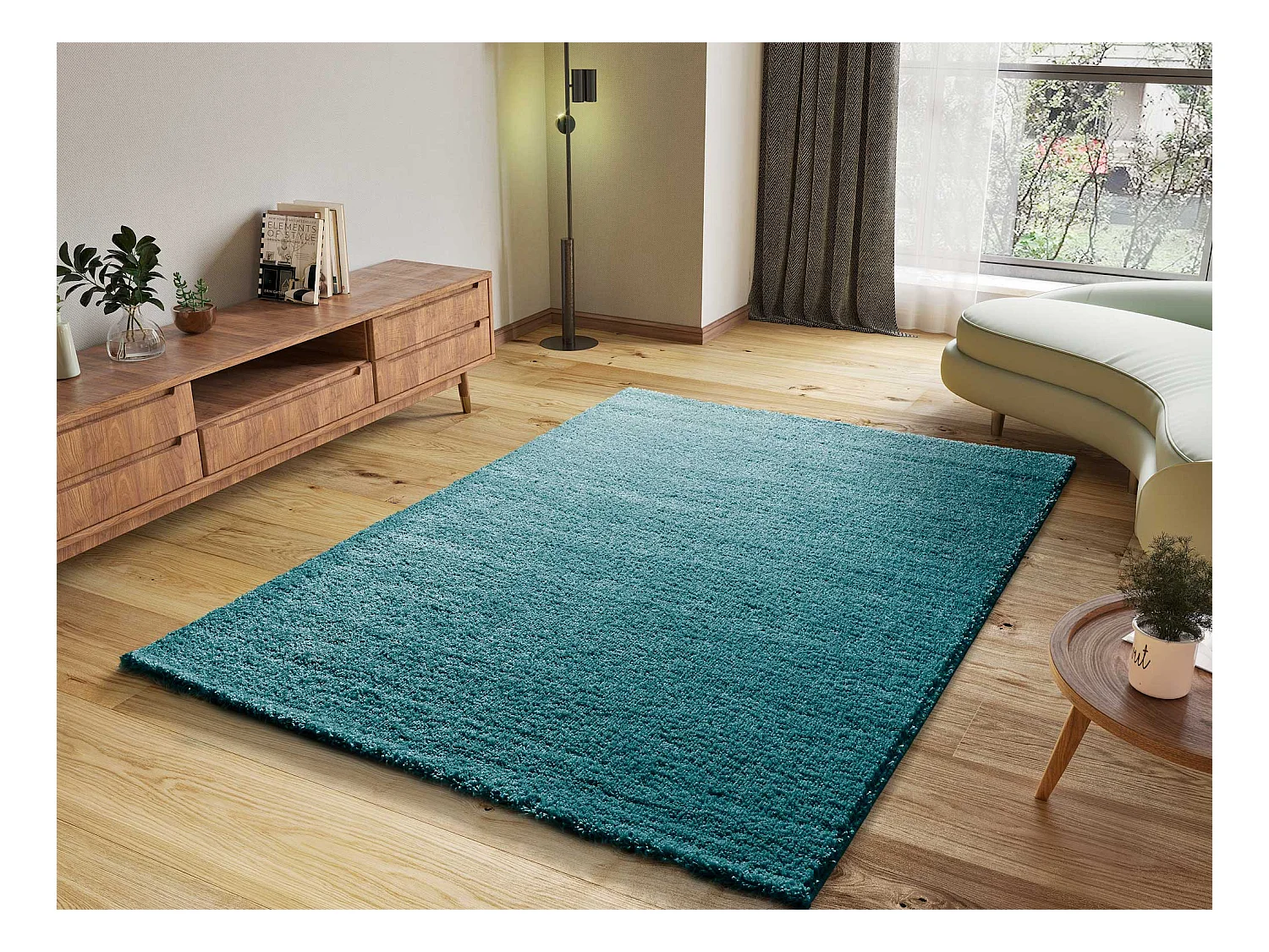 Hochflorteppich - einfarbig shaggy - blau - 190x290 cm - ATLAS