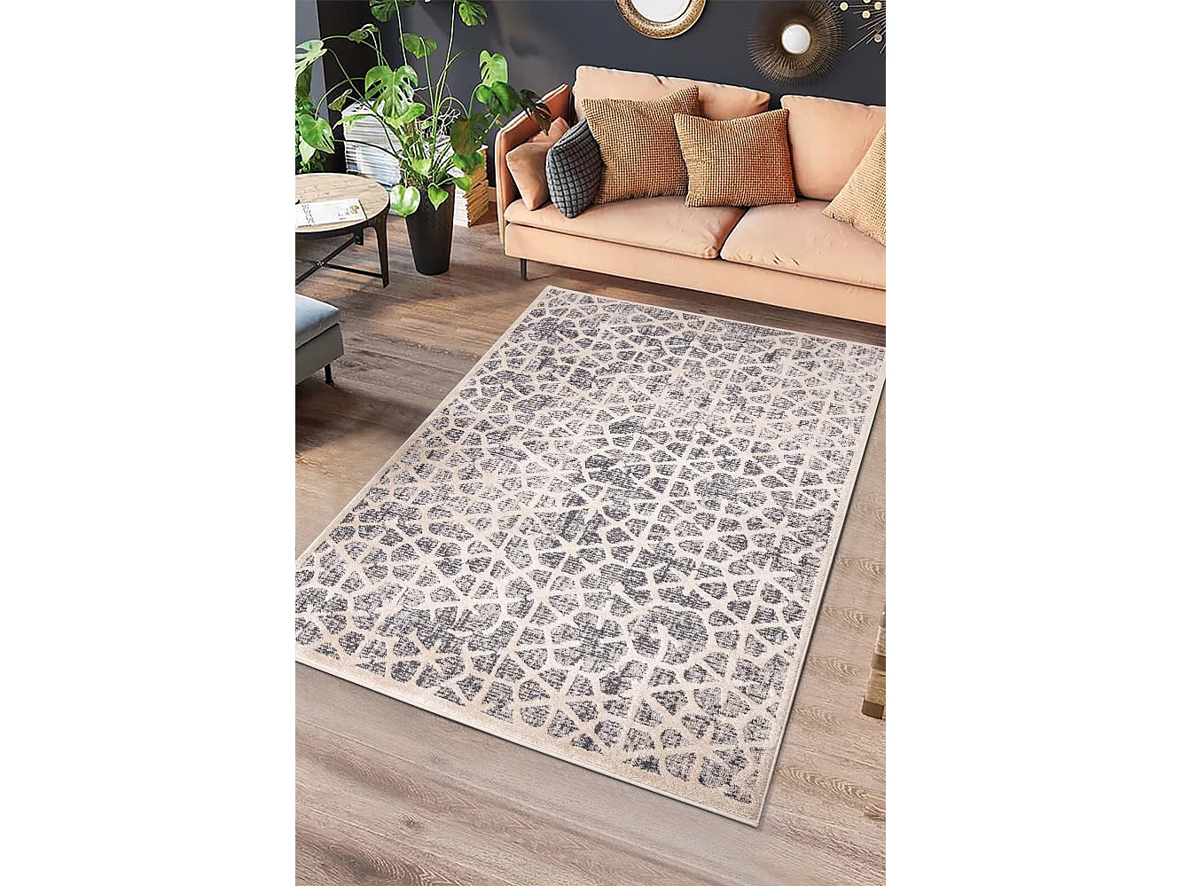 Alfombra interior  - geométrico - beige - 80 x 150 cm - PAULA