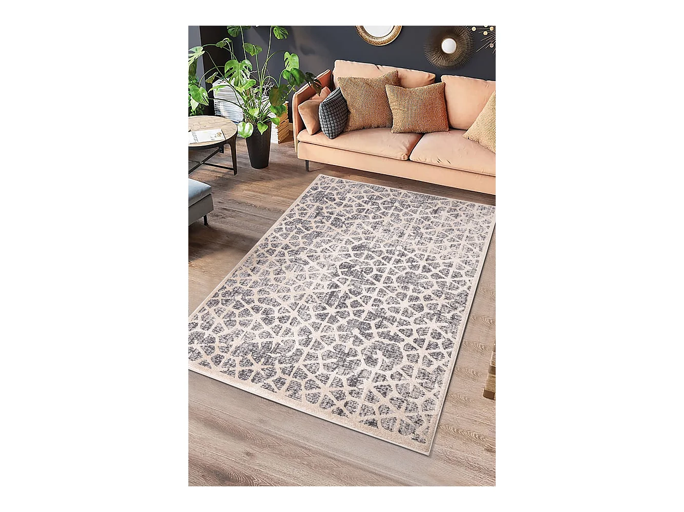 Laagpolig tapijt - geometrisch - beige - 80x150 cm - PAULA