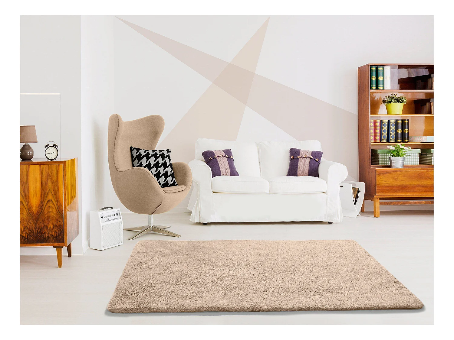 Hochflorteppich - einfarbig shaggy - beige - 60x100 cm - ALPACA